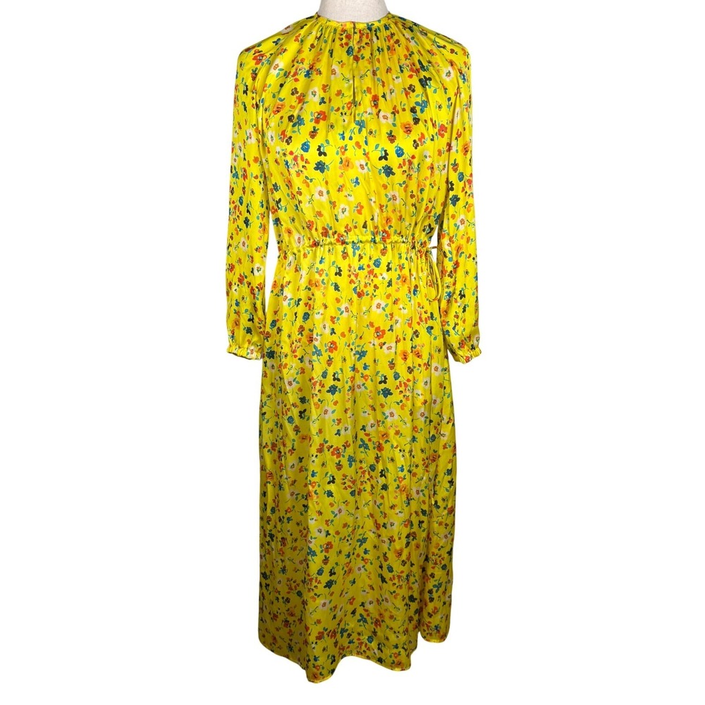 Ann Mashburn Yellow Floral Maxi Dress Long Sleeve Tie Waist Women Boho Large